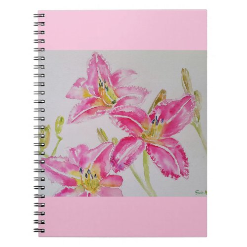 Pretty Lily In Pink Watercolor Painting Lilium Notebook