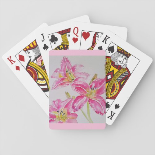 Pretty Lily In Pink Watercolor Painting Lilium Playing Cards