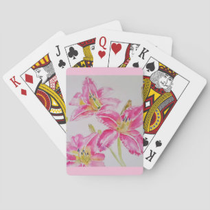 Pretty Lily In Pink Watercolor Painting Lilium Poker Cards