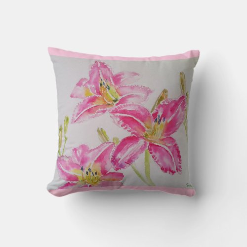 Pretty Lily In Pink Watercolor Painting Lilium Throw Pillow