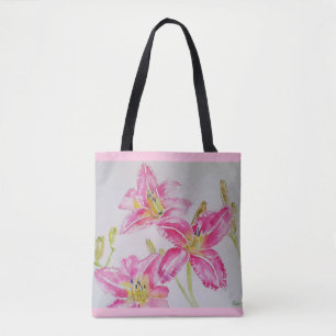 Pretty Lily In Pink Watercolor Painting Lilium Tote Bag