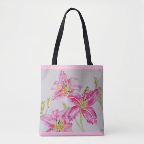 Pretty Lily In Pink Watercolor Painting Lilium Tote Bag