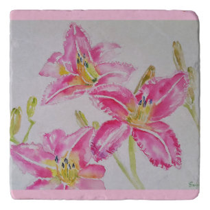 Pretty Lily In Pink Watercolor Painting Lilium Trivet