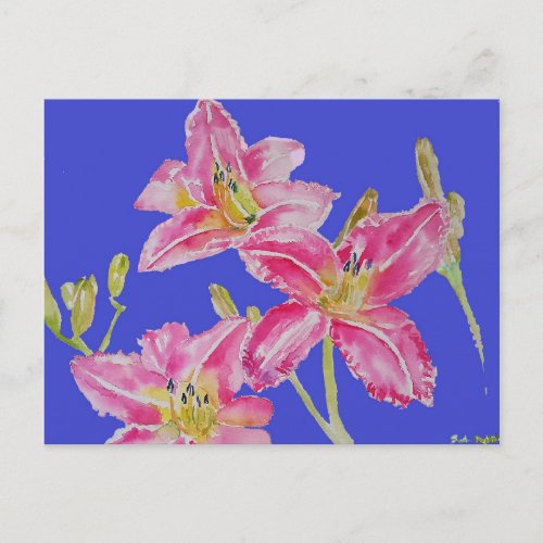 Pretty Lily In Pink Watercolor Painting Postcard