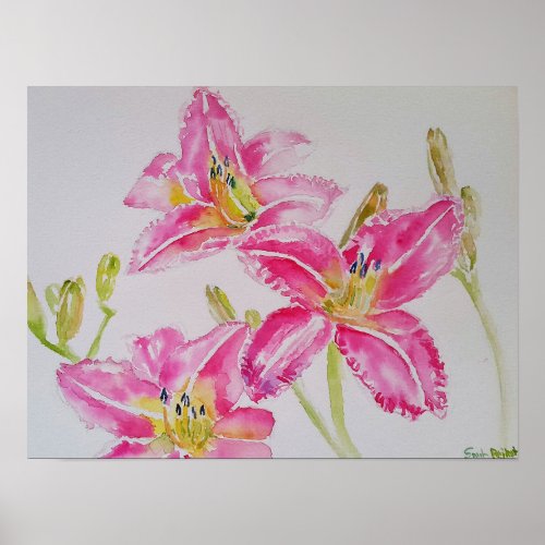 Pretty Lily In Pink Watercolor Painting Postcard Poster