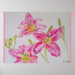 Pretty Lily In Pink Watercolor Painting Poster<br><div class="desc">Pretty Lily In Pink Watercolor Painting Poster. A very beautiful design for anyone you love. Give it for any reason at all. Maybe a thank you,  a Birthday or Just because! Designed written and painted by me from one of my original watercolor paintings.</div>