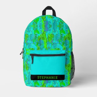 Pretty Lime Green Aqua Blue Leaves with Name