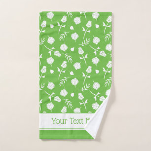 Pretty Lime Green White Roses Rosebud Floral Print Bath Towel Set