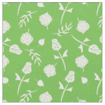 Pretty Lime Green White Roses Rosebud Floral Print Fabric