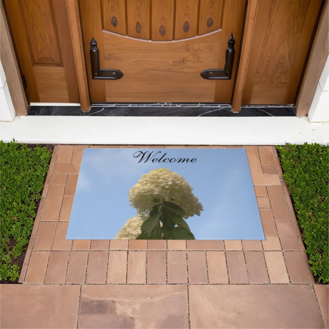 Pretty Lime Hydrangea Blue Sky Doormats (Outdoor)