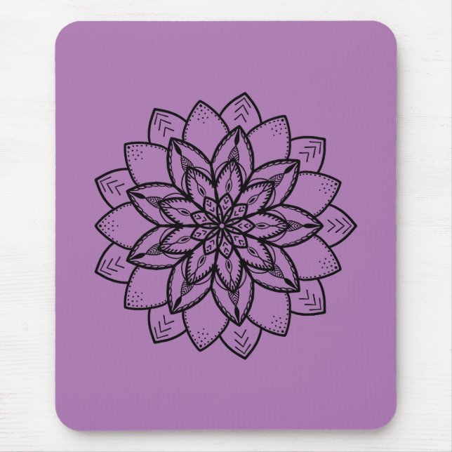 Pretty Line Art Mandala on Purple Mouse Pad (Front)