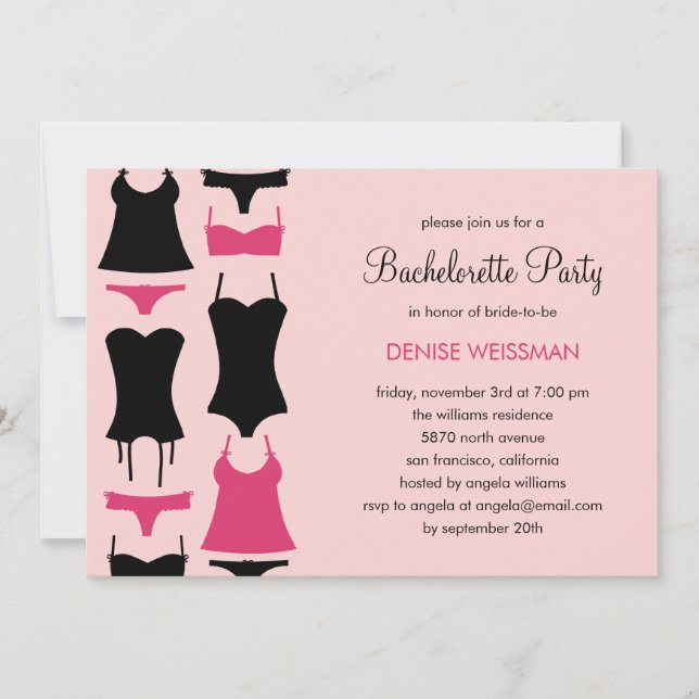 Pretty Lingerie Bachelorette Party Invitations (Front)