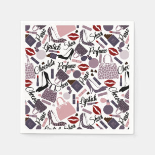 Pretty Lipstick, Perfume, Purse & Shoes Pattern Napkins
