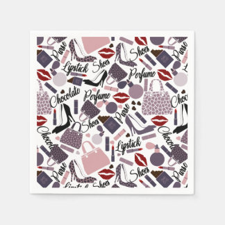 Pretty Lipstick, Perfume, Purse & Shoes Pattern Napkins