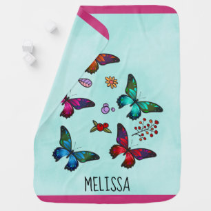 Pretty Little Butterflies on Mint Green Custom Stroller Blanket
