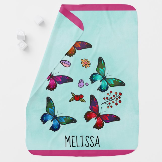 Pretty Little Butterflies on Mint Green Custom Stroller Blanket (In Situ)