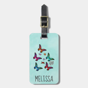 Pretty Little Butterflies on Mint Green Luggage Tag