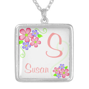 Pretty Little Flowers with Custom Name Silver Plated Necklace