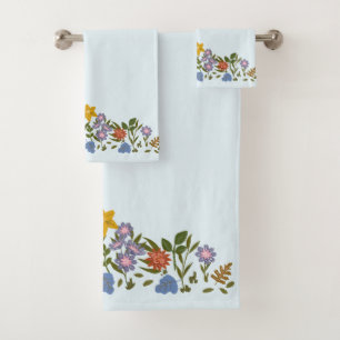 Pretty Little Garden Flowers Border Bath Towel Set