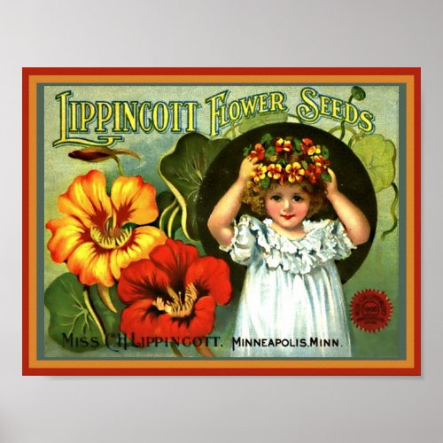 Pretty Little Girl Flower Hair Wreath Vintage Seed Poster