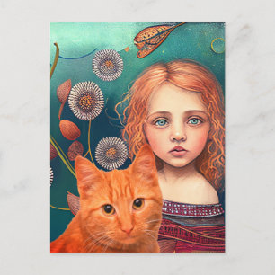 PRETTY LITTLE GIRL & GINGER CAT POSTCARD