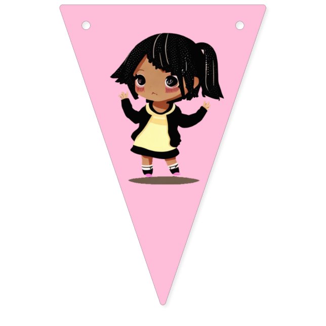 Pretty Little Girl Pink and Yellow Birthday Bunting Flags (First Flag)