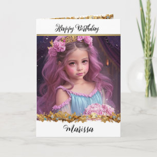 Pretty Little Girl with Pink Roses in her Hair Card