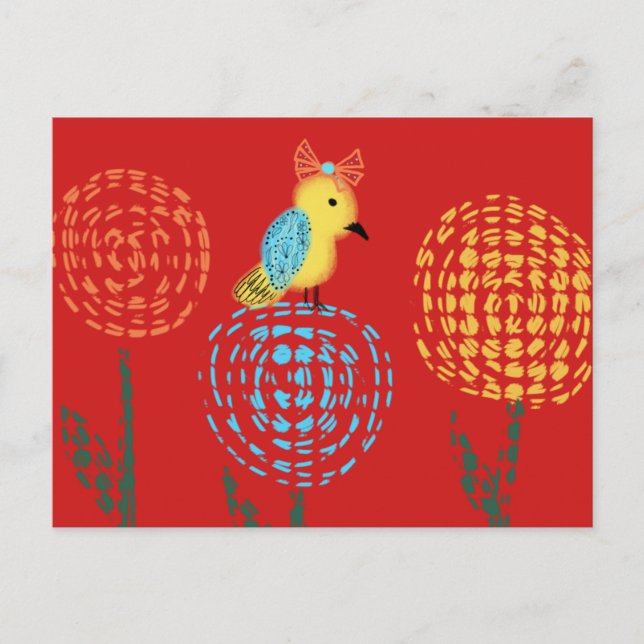 Pretty Little Minimalist Yellow Bird Art Doodle Postcard (Front)