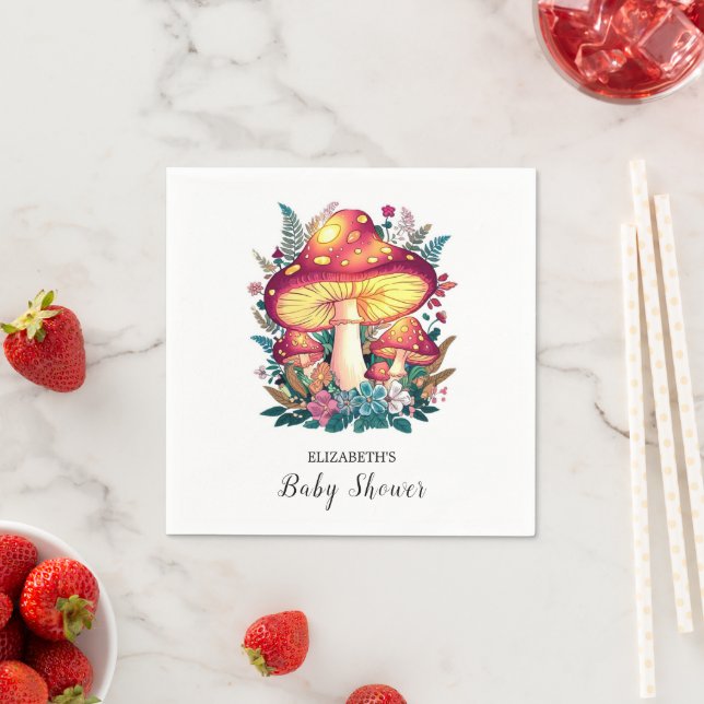 Pretty Little Mushroom Baby Shower Napkins (Insitu)