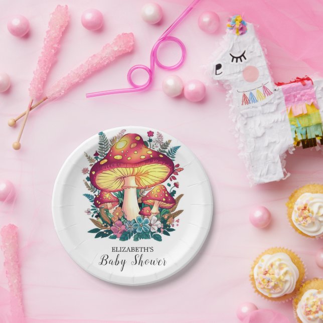 Pretty Little Mushroom Baby Shower Paper Plates (Party)