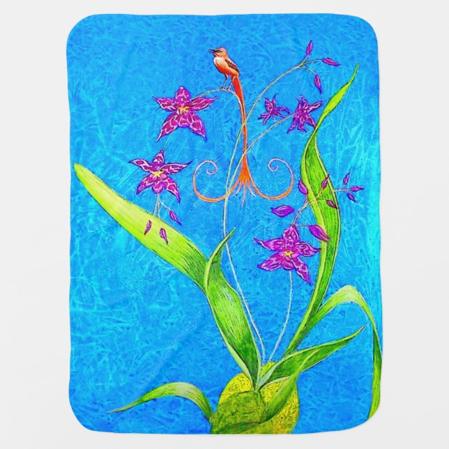 Pretty Little Orchid Bird Baby Blanket (Front)