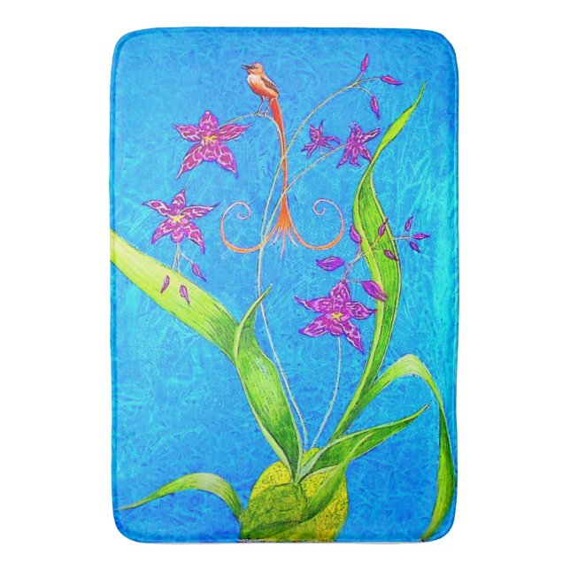 Pretty Little Orchid Bird  Bath Mat (Front Vertical)