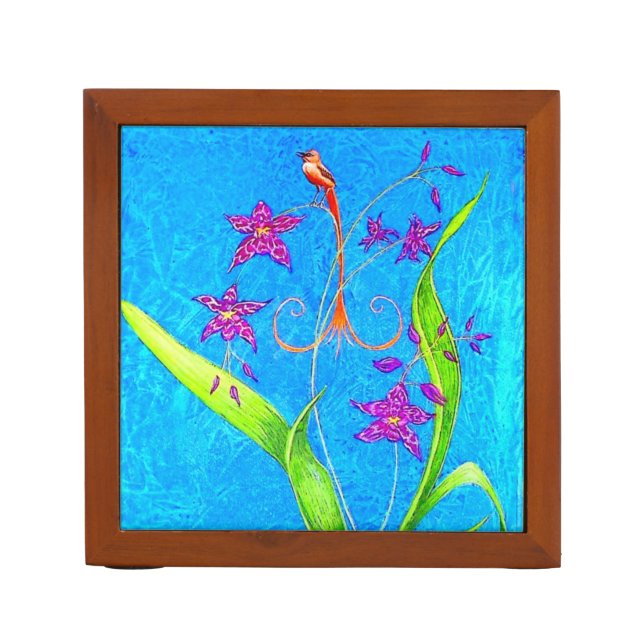 Pretty Little Orchid Bird  Desk Organizer (Front)
