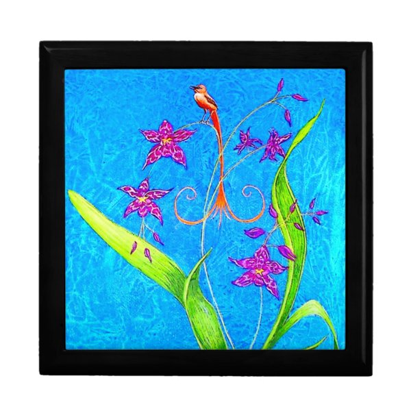 Pretty Little Orchid Bird Jewelry Box