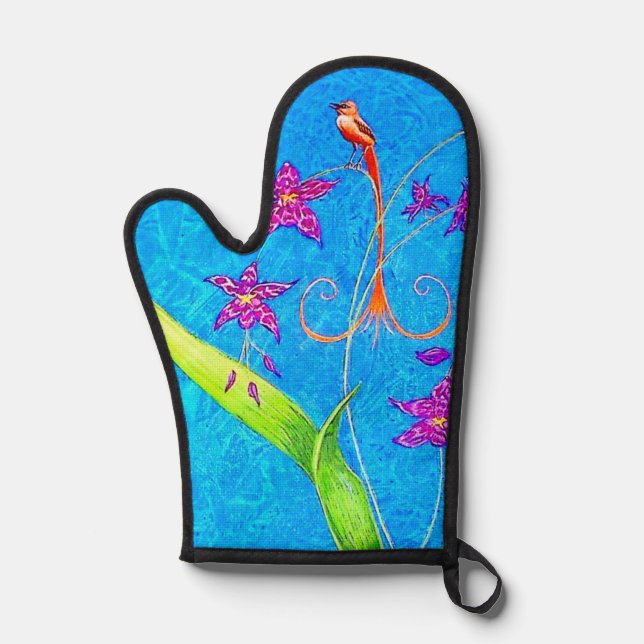Pretty Little Orchid Bird  Oven Mitt (Front)
