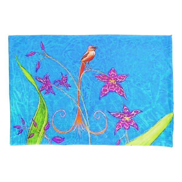 Pretty Little Orchid Bird Pillow Case Set
