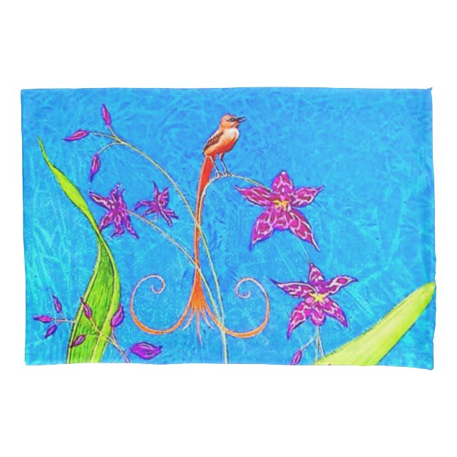Pretty Little Orchid Bird  Pillow Case (Front-Left)