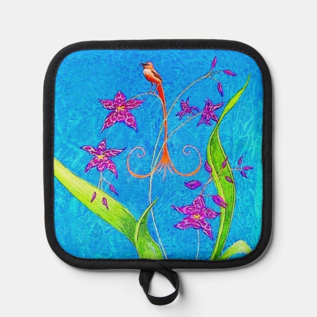 Pretty Little Orchid Bird  Pot Holder (Front)