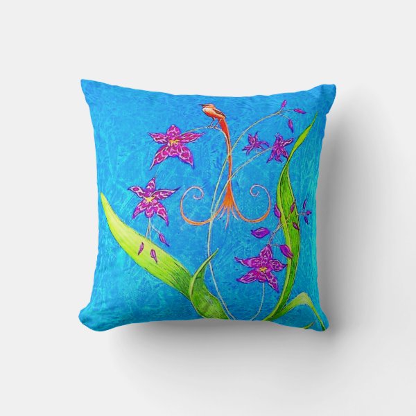 Pretty Little Orchid Bird (Red) Throw Pillow
