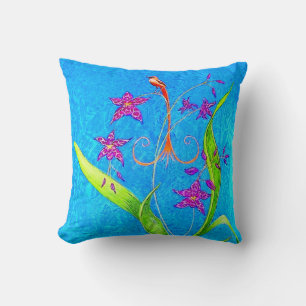 Pretty Little Orchid Bird (Red) Throw Pillow