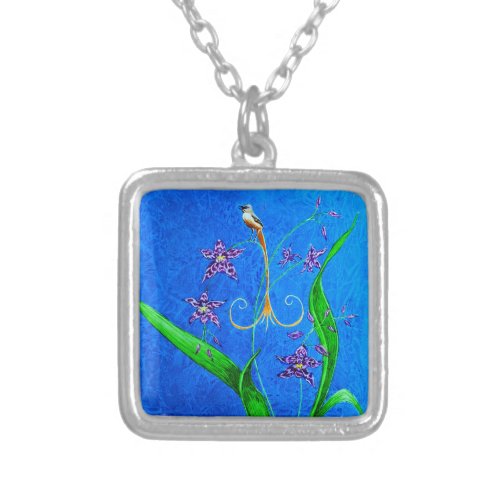 Pretty Little Orchid Bird Silver Plated Necklace-Square