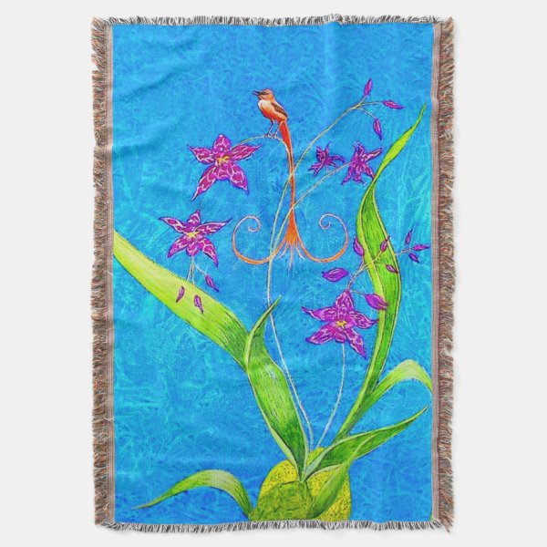 Pretty Little Orchid Bird Throw Blanket