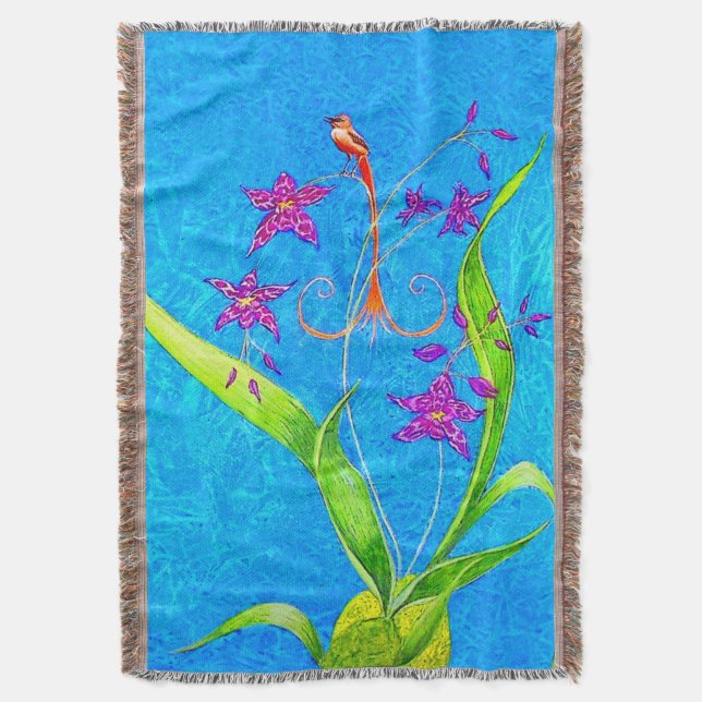Pretty Little Orchid Bird Throw Blanket (Front Vertical)