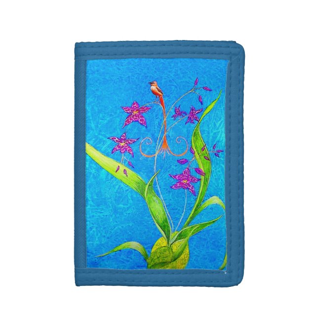 Pretty Little Orchid Bird  Trifold Wallet (Front Vertical)
