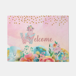 Pretty Little Pig Watercolor Illustration Doormat