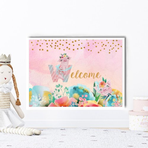 Pretty Little Pig Welcome Sign Child Room