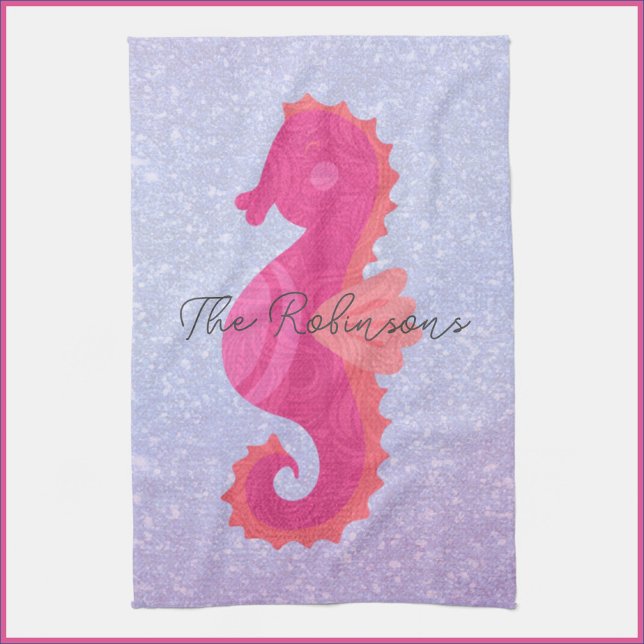 Pretty Little Pink & Purple Seahorse  Kitchen Towel (Creator Uploaded)