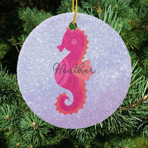 Pretty Little Pink Seahorse Christmas Tree Ceramic Ornament