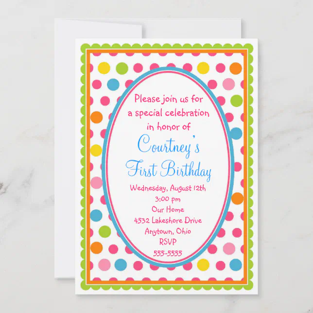 Pretty Little Polka Dots 1st Birthday Invitations | Zazzle