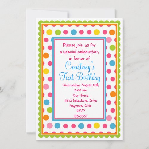 Pretty Little Polka Dots 1st Birthday Invitations